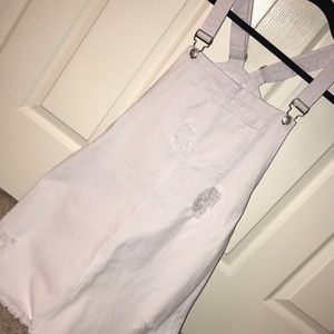 white distressed overall dress